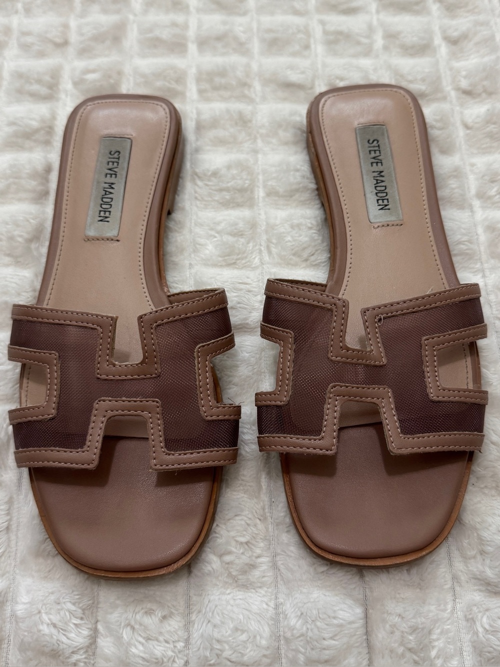 Steve Madden 7 Haydn Brown Mesh Slides Sandals Flats